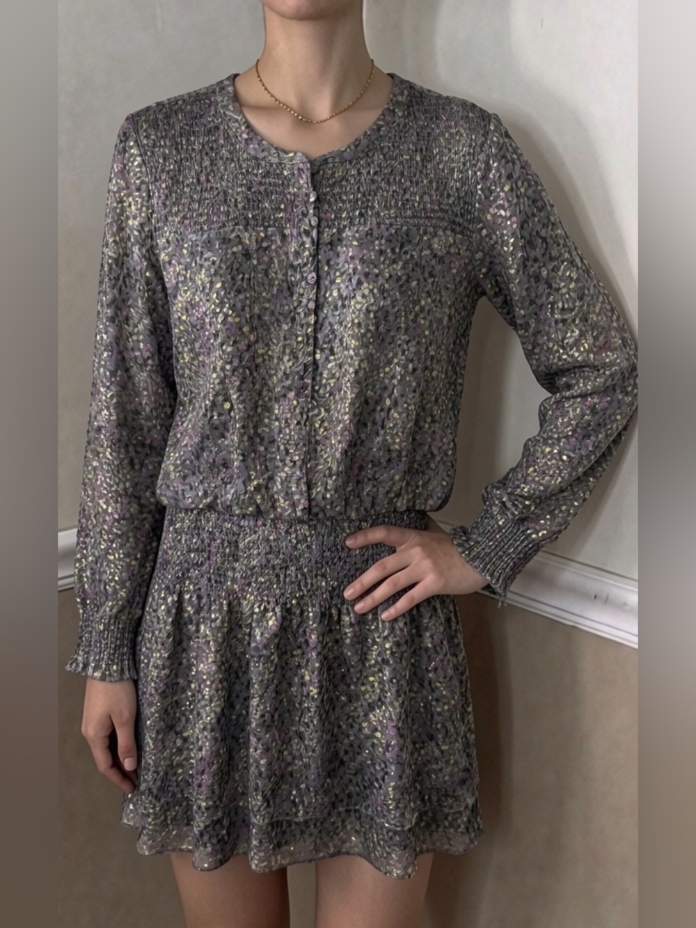 🎉 2 for $20! White House Black Market Floral Smocked Long-Sleeve Mini Dress 💜